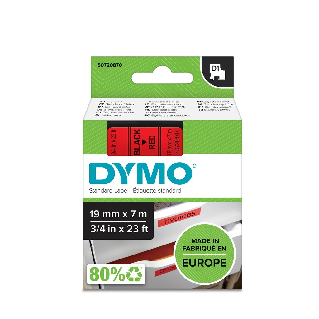 Märkband Dymo D1 sva/röd  19mm
