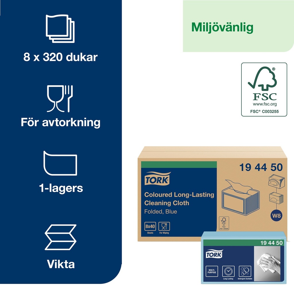 Rengöringsduk Tork Blå W8 40/
