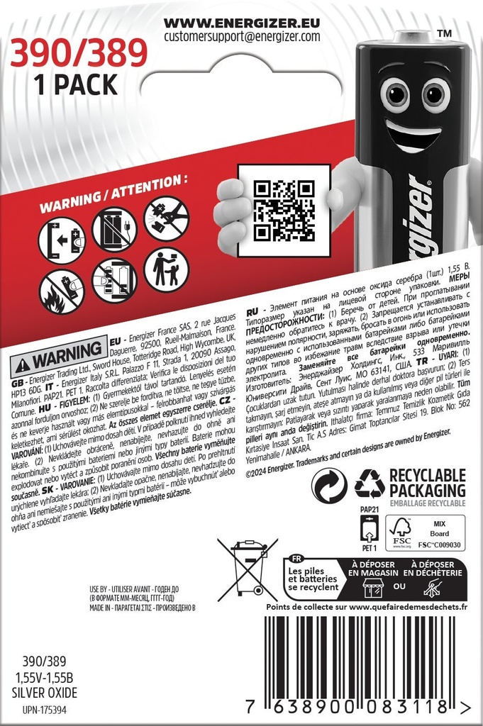 Klockbatteri S.oxid 390/389 1p