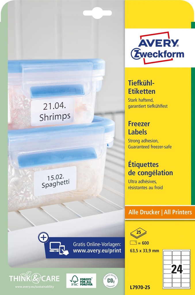 Frysetiket 63,5x33,9 vit 600fp