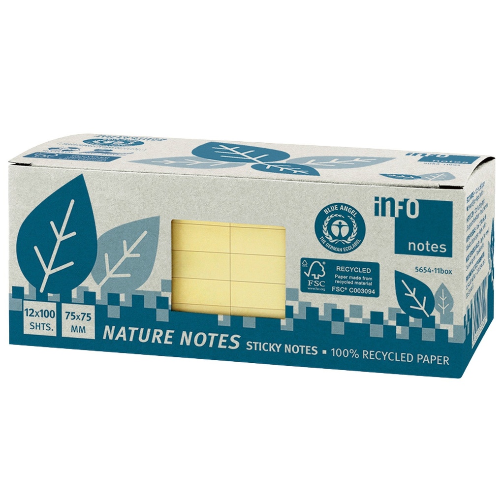 Notisblock Recycled 75x75 mm gul 12-pack