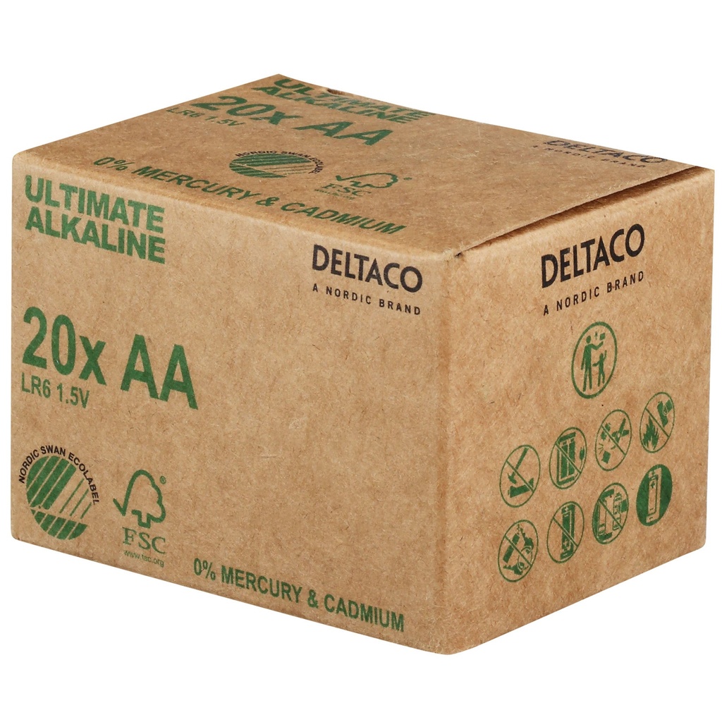 Batteri Svanenmärkt Deltaco Alk AA 20/fp