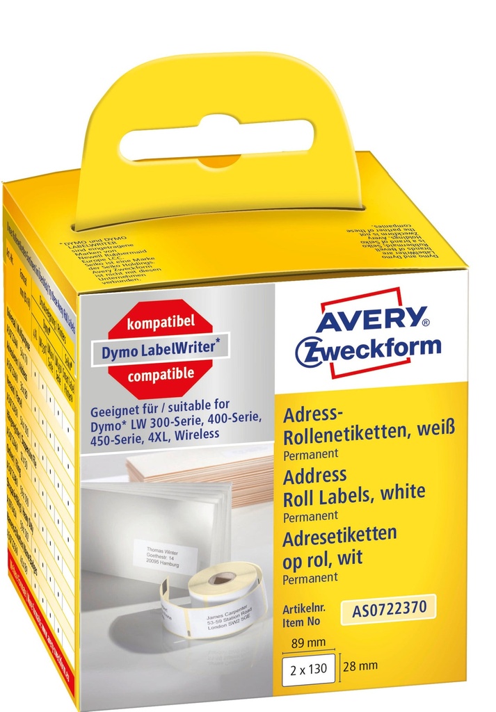 Etikett Avery 89x28mm 2x130/fp