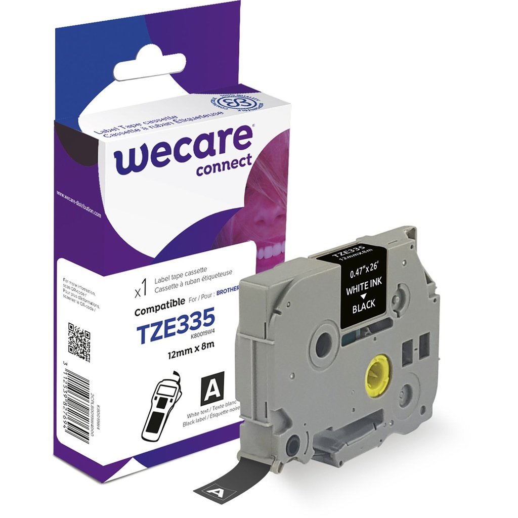 Märkband Wecare TZe vit/svart 12 mm  8 Meter