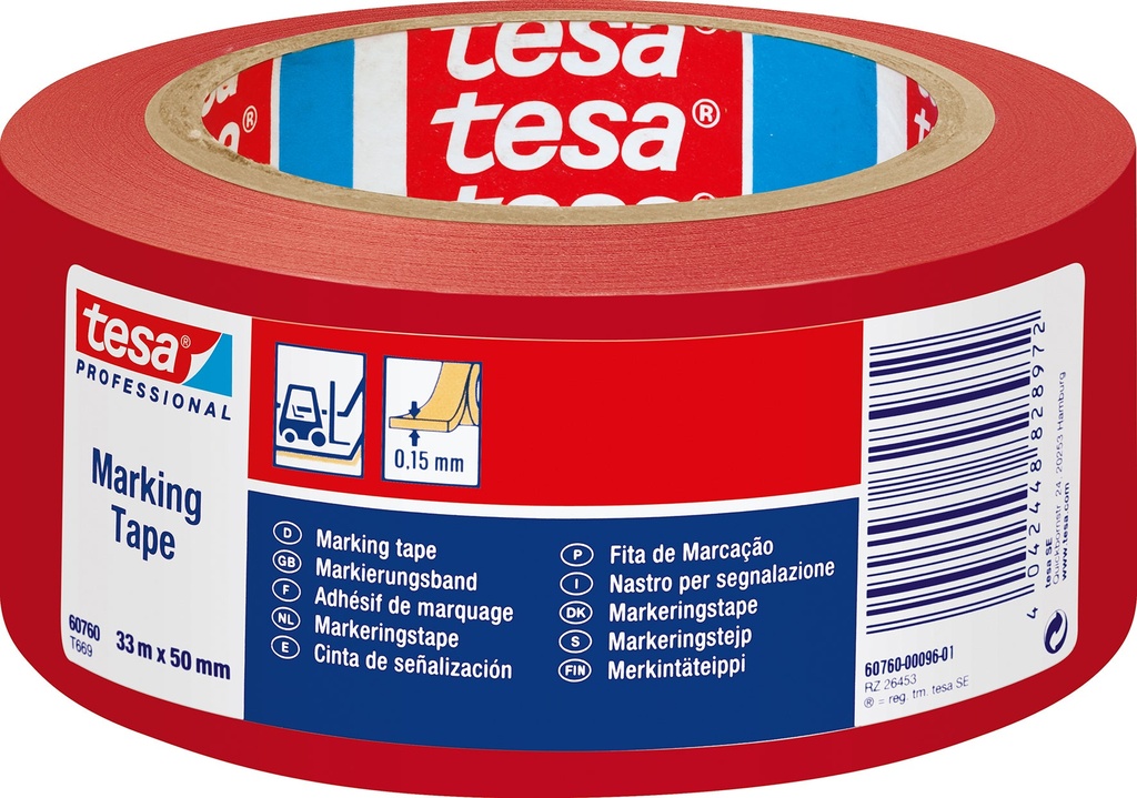 Markeringstejp golv 50mmx33m röd Tesa