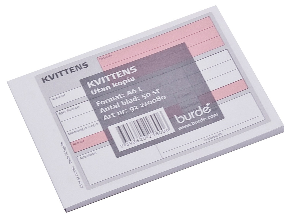 Kvittensblock A6L 50 blad