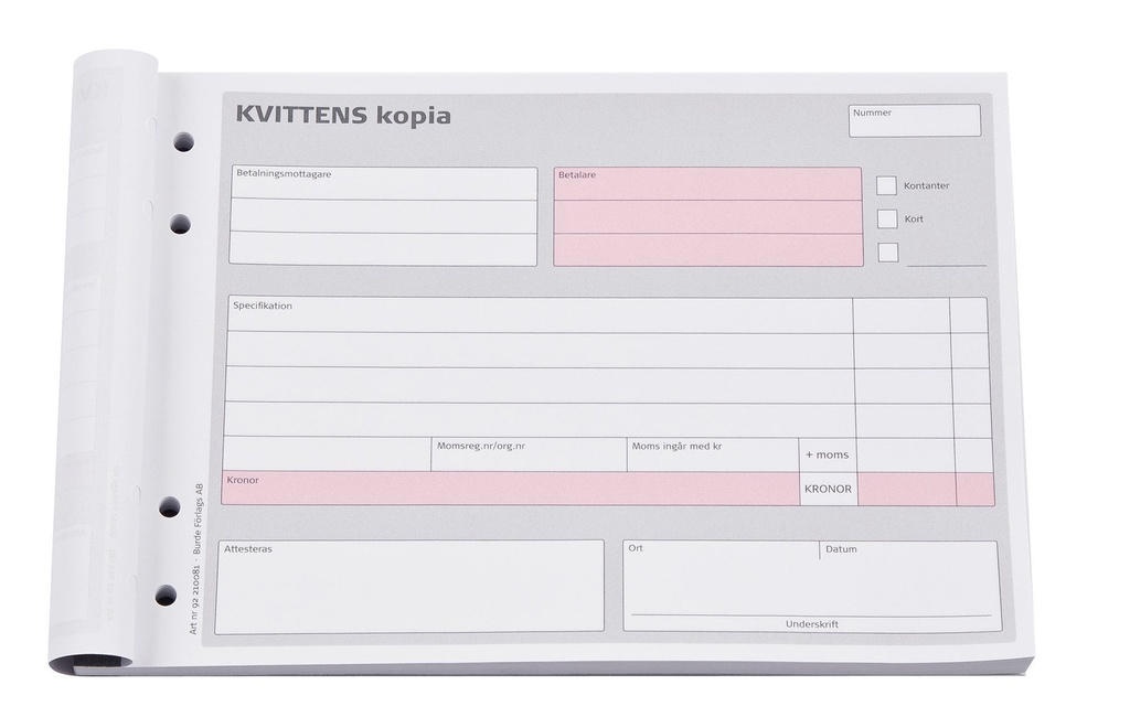 Kvittensblock A5L 2x50blad