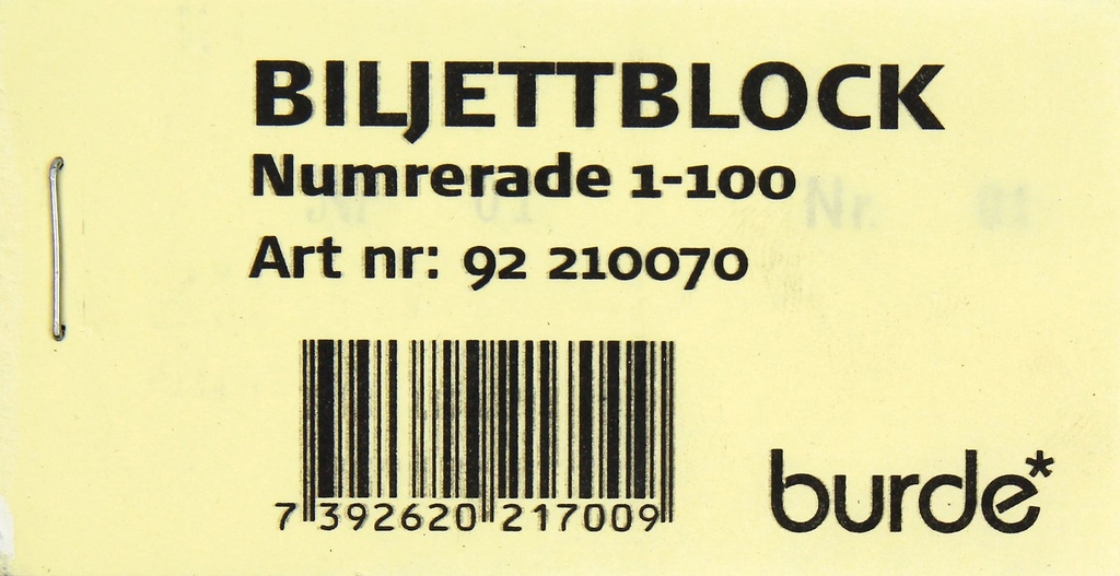 Biljettblock NR 1-100 Gul