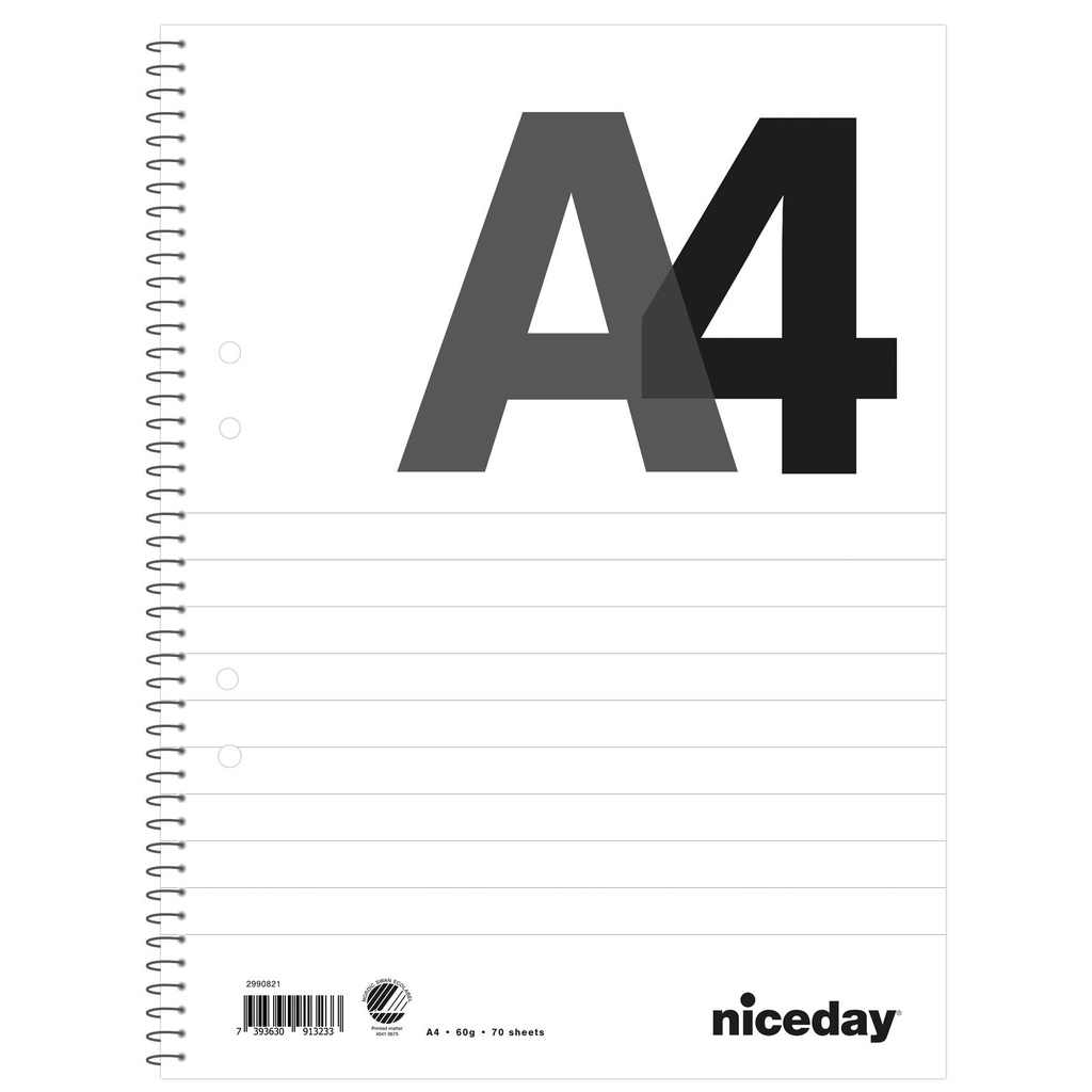 Kollegieblock A4 70blad 60g linjerat hålat