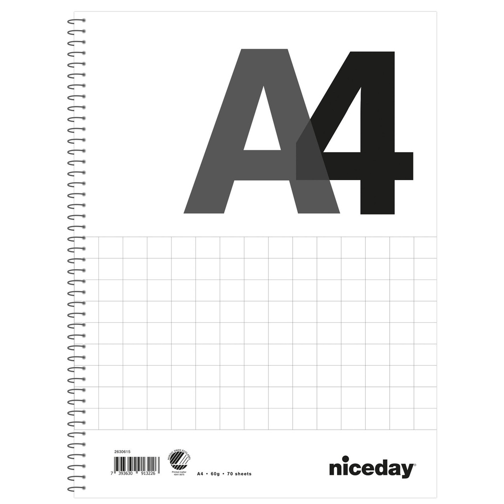 Kollegieblock A4 Hålat 70blad 60g rutat Niceday
