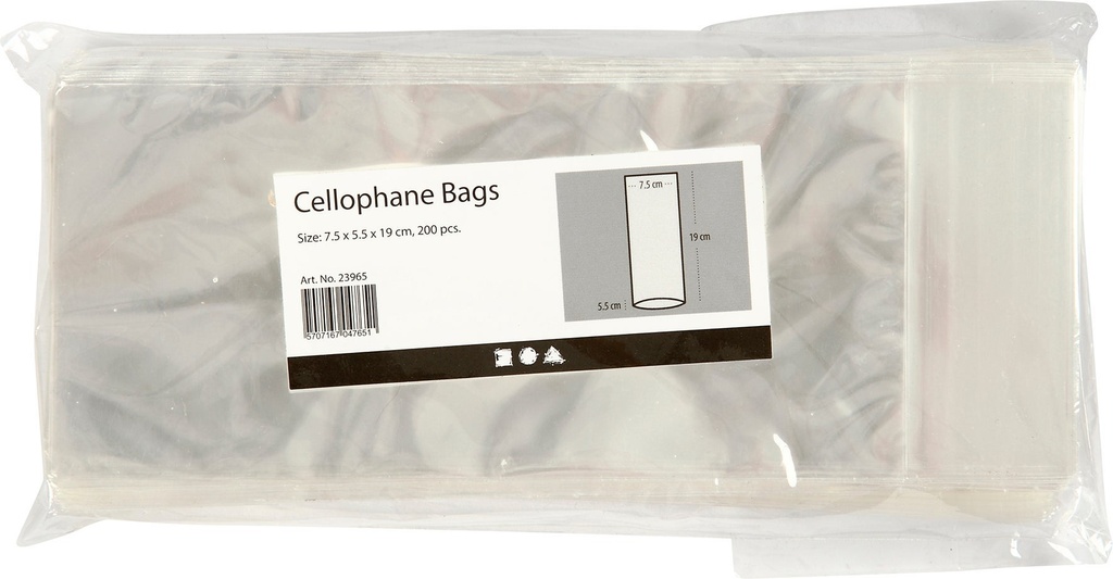 Cellofanpåse 7,5 x 5,5 x 19cm 200/fp