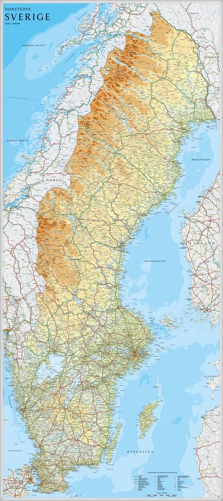 Sverigekarta 1:9 milj. 790 x 1760 mm