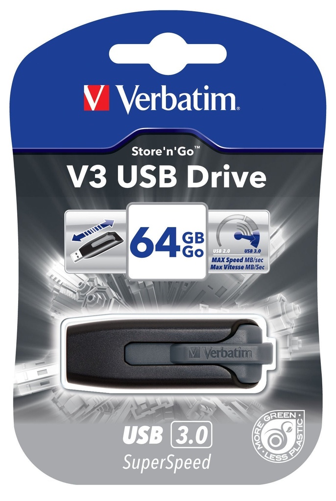 USB 3.0 Verbatim V3 64GB Svart