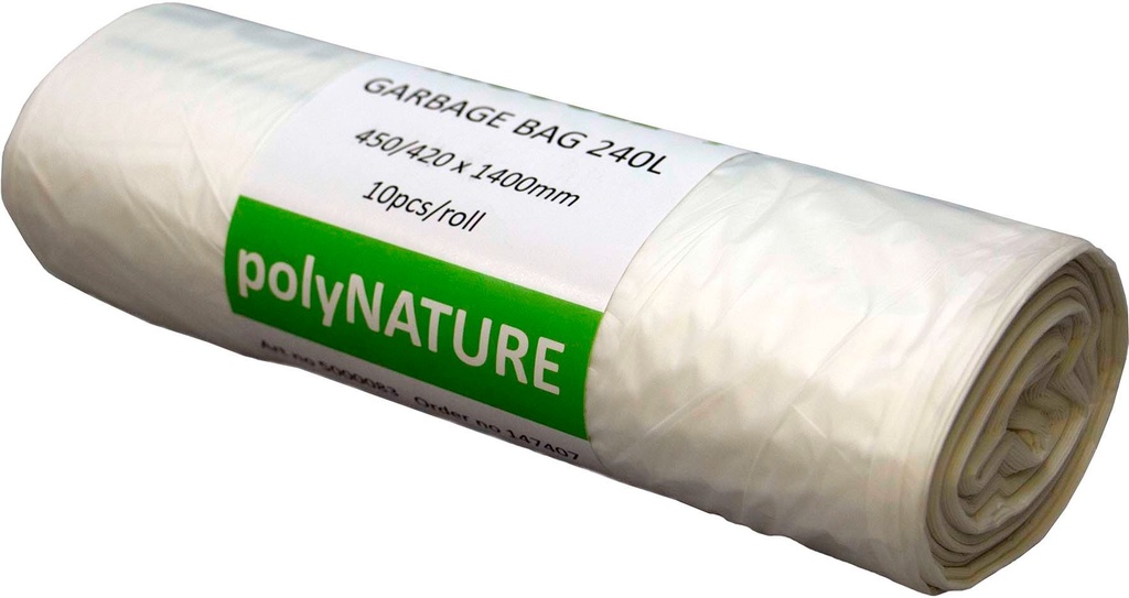 Sopsäck Polynature 240 liter vit 10/rulle