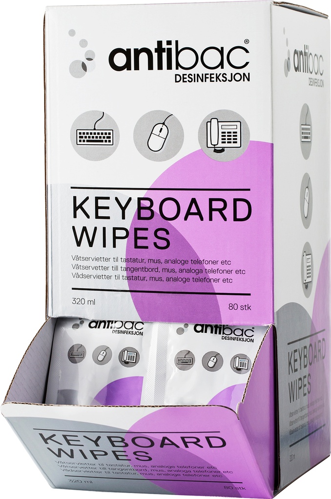 Antibac Keyboard Wipes, 80 st