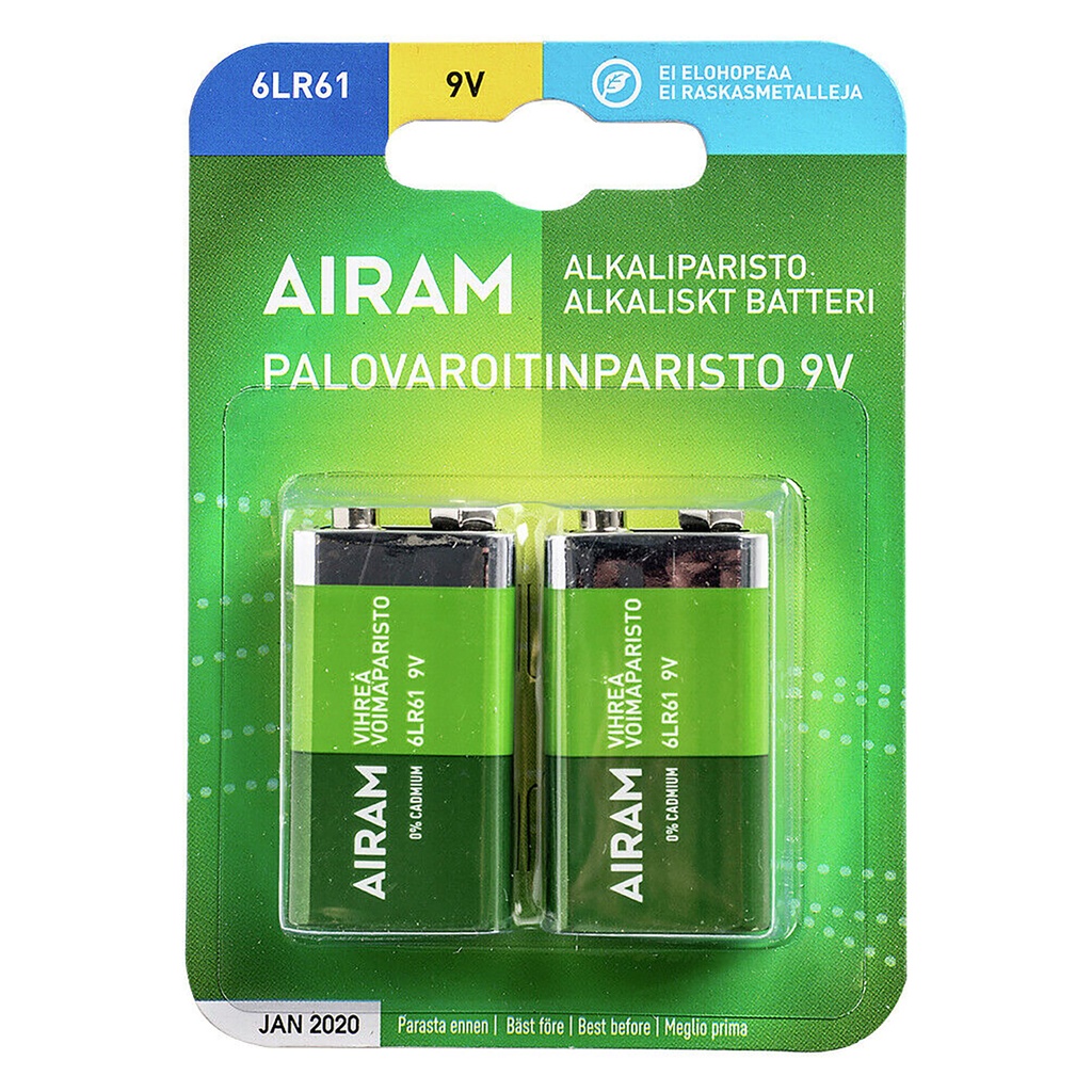 Batteri Airam Alk 9V 2/fp