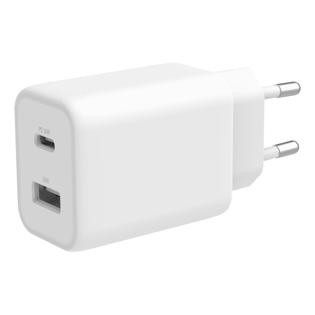 Väggladdare 1xUSB-C & 1xA-port