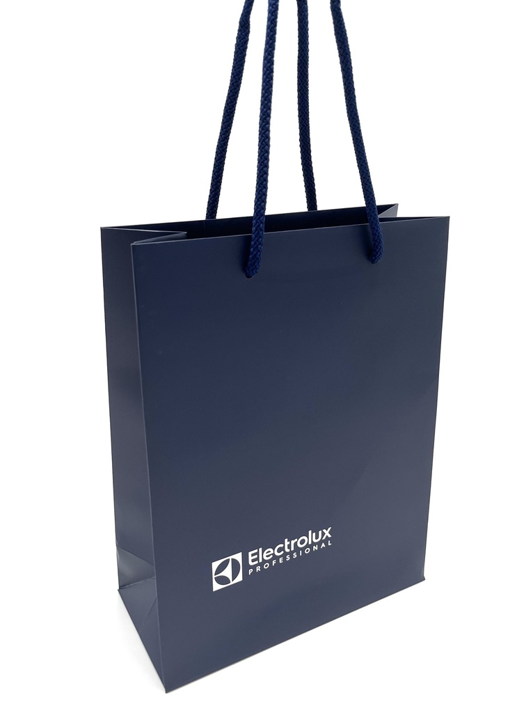 Papperskasse blå 24x11x31 cm med vit logo 100st/krt