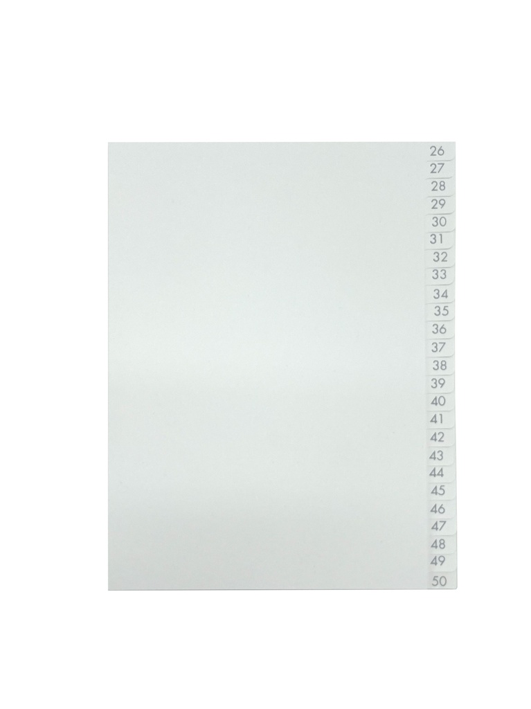 Pärmregister A5 26-50 vita med grått tryck 25 st/fp