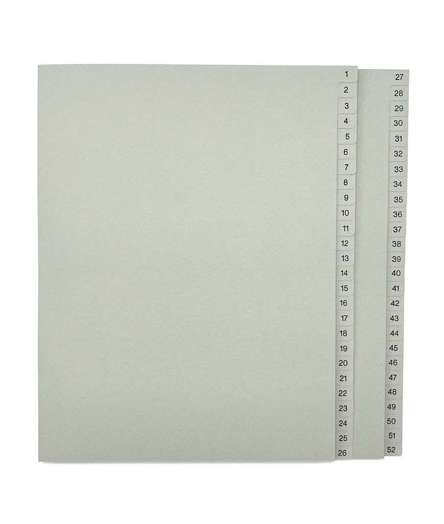 Pärmregister A4 över 1-52, grå med svart folie 5 st/fp