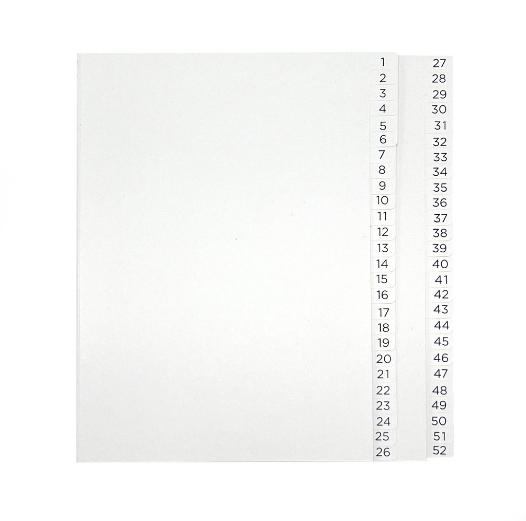 PÄRMREGISTER A5 UNDER 1-52 TRYCKTA VITA 10 ST/FP