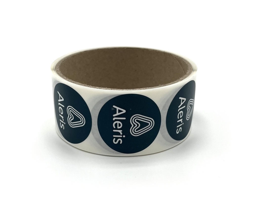 Dekal / etikett rund 35mm vit logo på mörkgrön botten 100st/fp