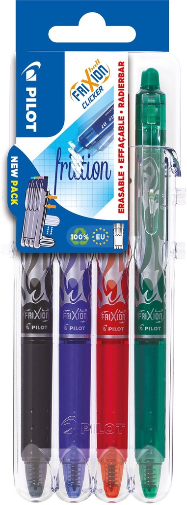 Kulspetspenna Frixion Clicker 07 Mixade färger 4-pack