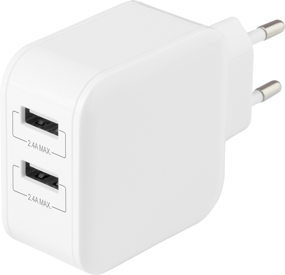 Väggladdare 2xUSB 24W.vit