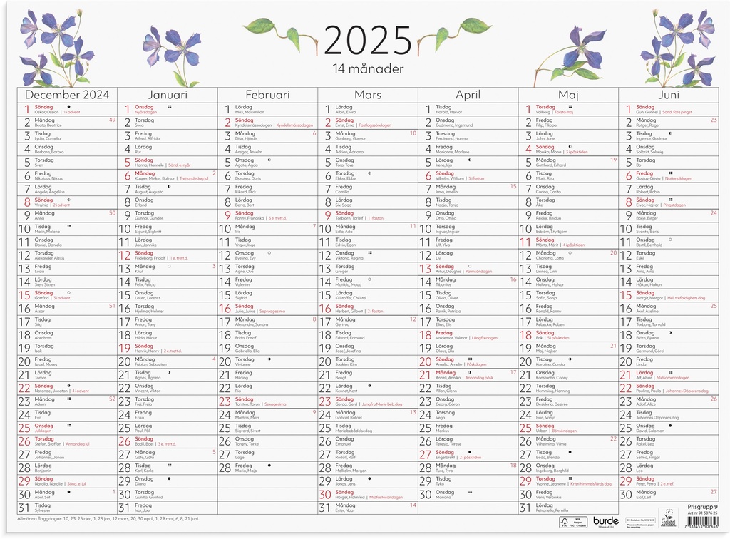 Väggblad 14-månaders 2025