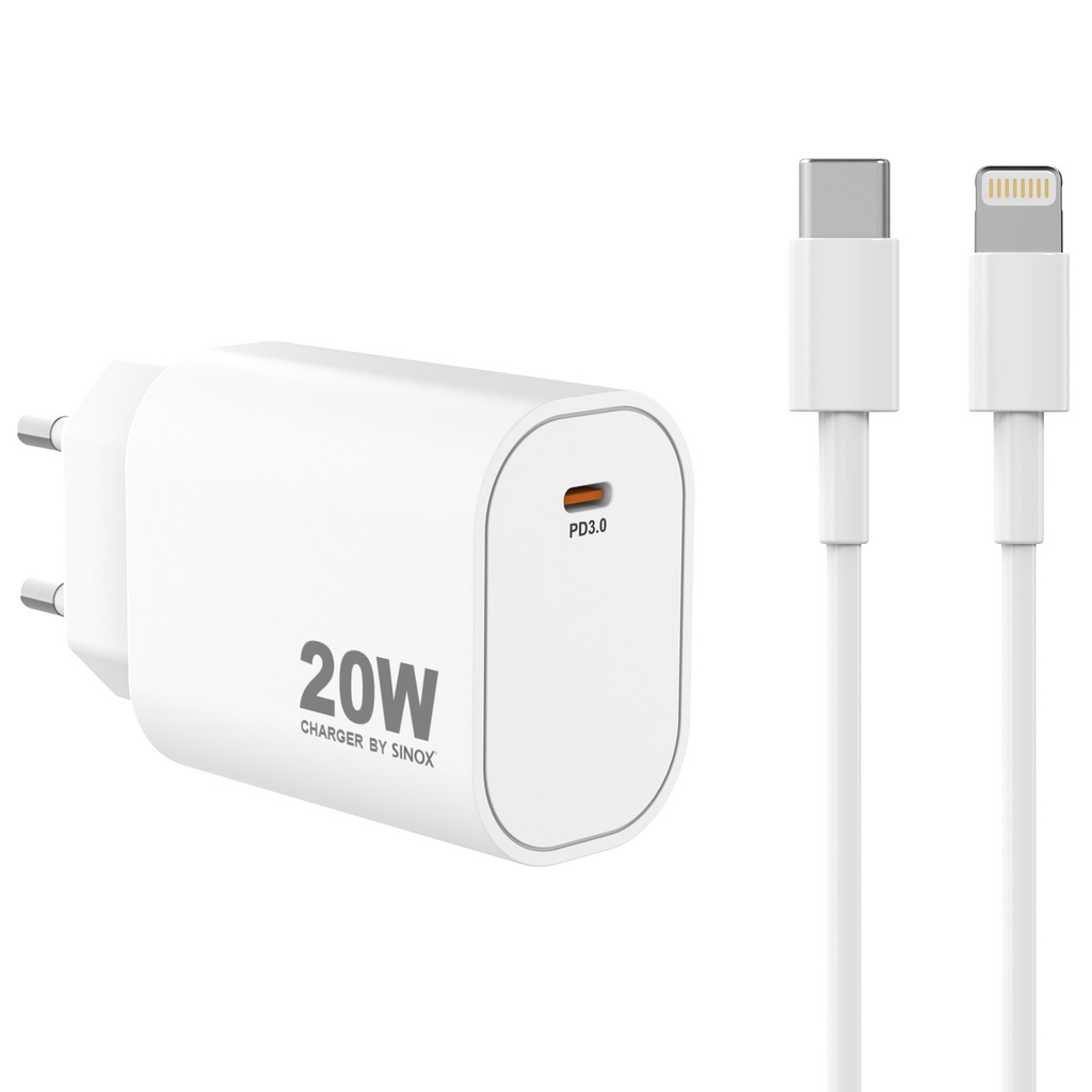 Laddare USB-C 20W + kabel med Lighning uttag