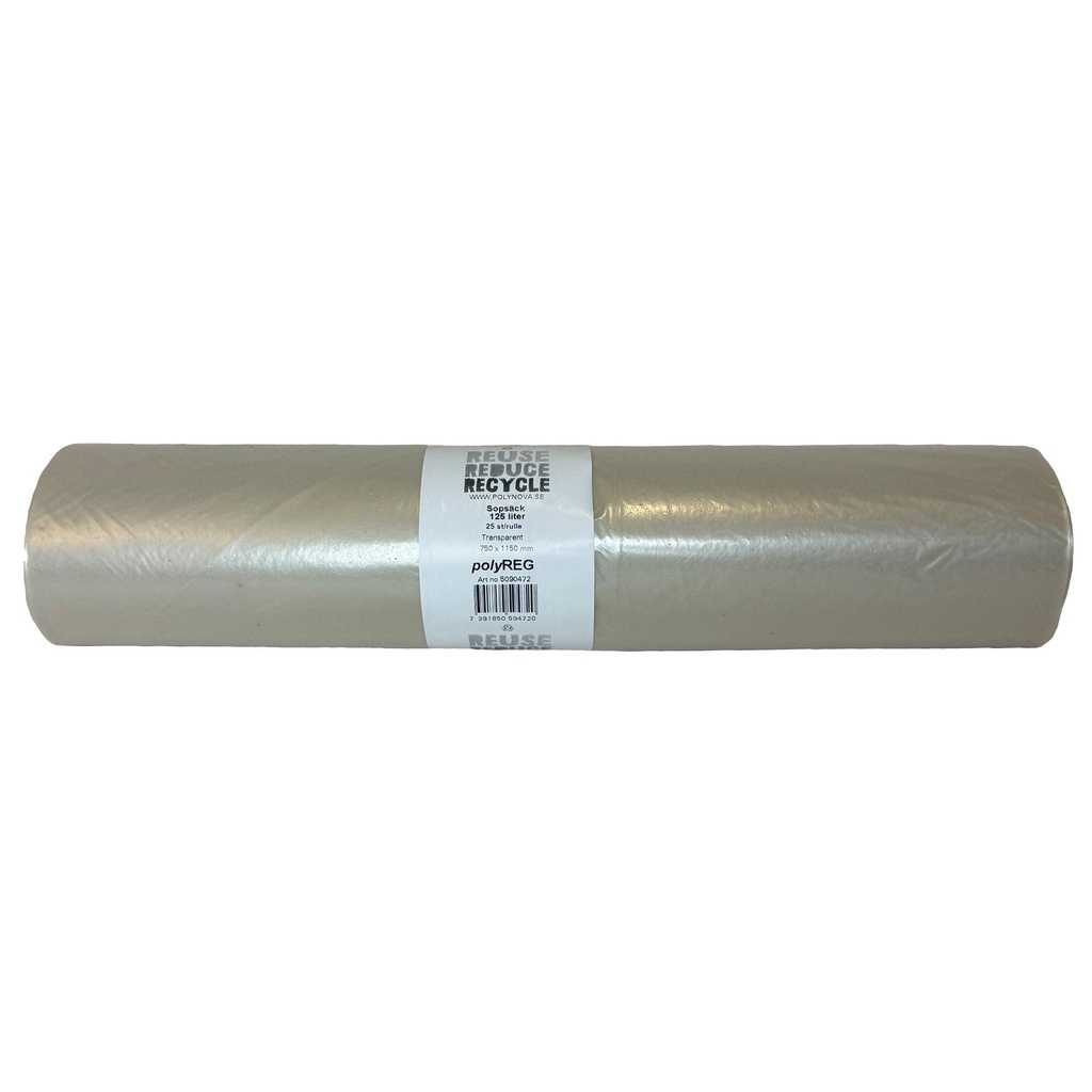 Sopsäck PolyREG 125 liter transparent 30 my 6x25 st