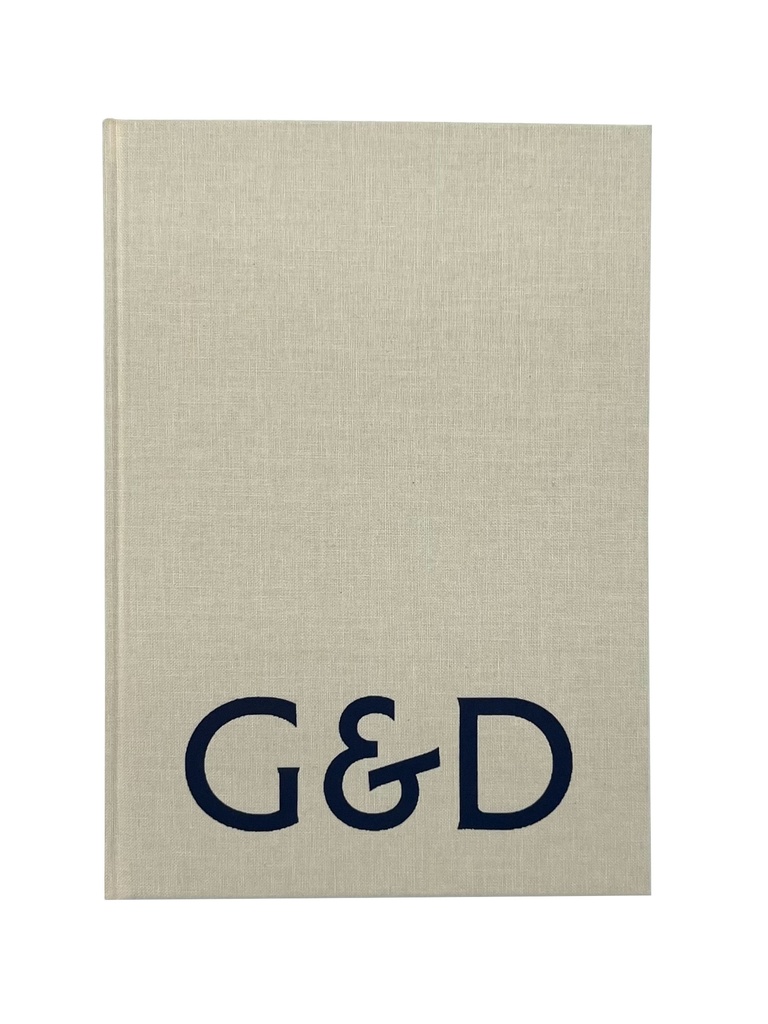 Bok A5 i beige väv med blå logo 25st/krt