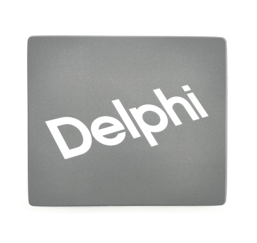 Musmatta grå med vit Delphi logo