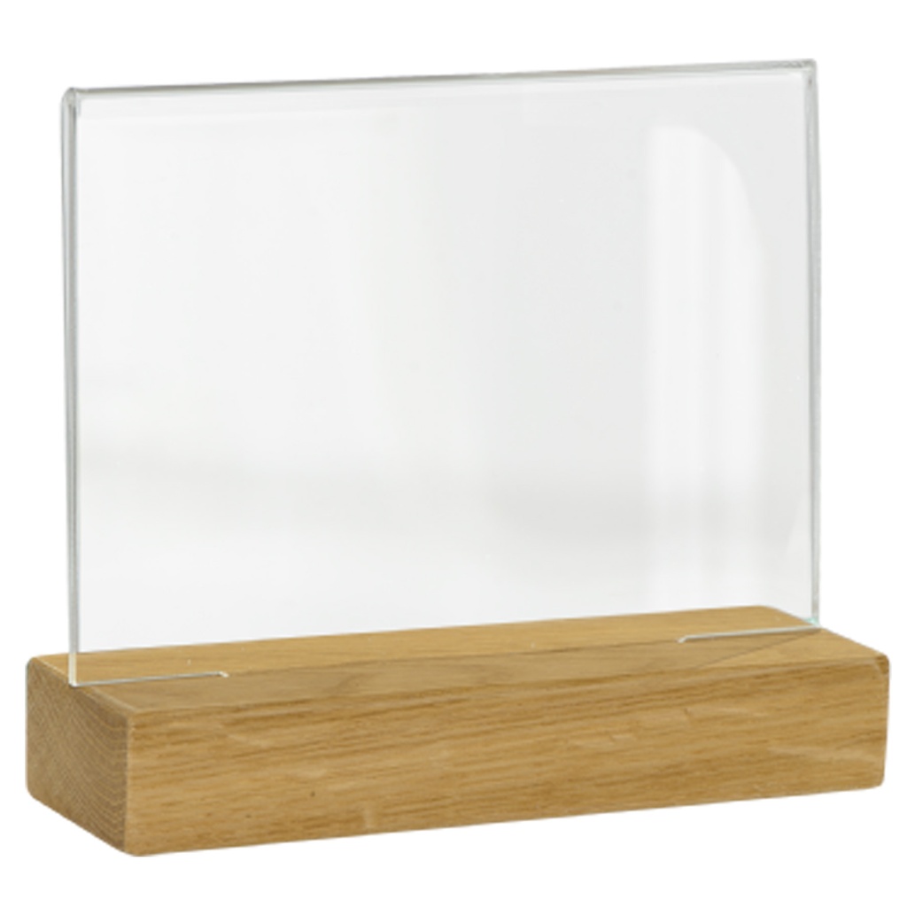 Akrylskylt A6 liggande, träfot