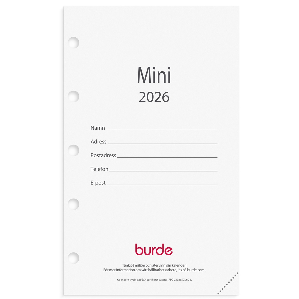 Kalender 2026 Mini kal.sats