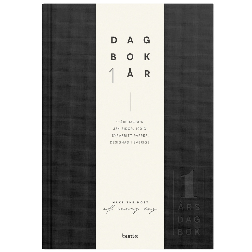 1-årsdagbok svart linnetextil
