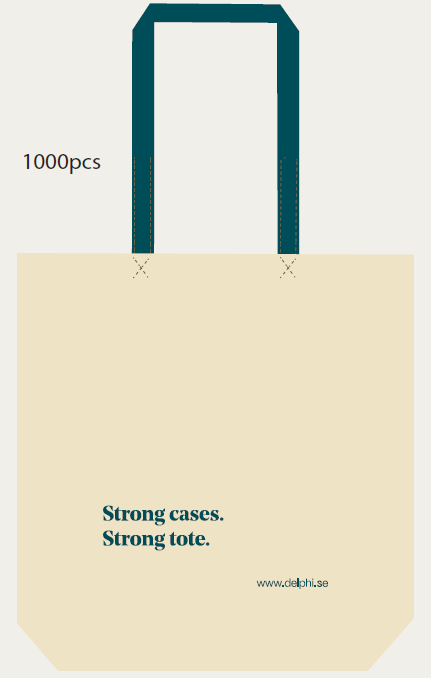 Bomullskasse tjock naturfärgad med mörkturkos detaljer och tryck 50 st/krt
