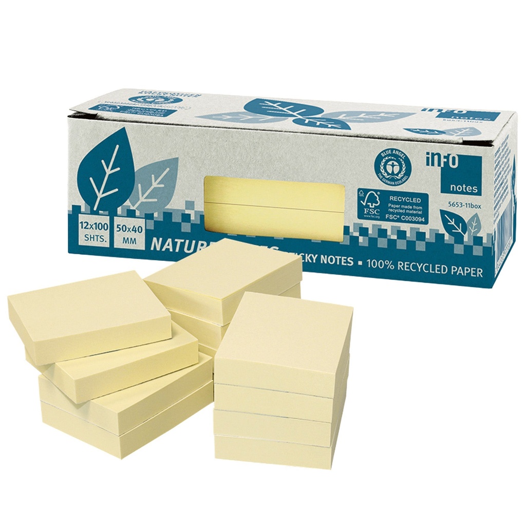 Notisblock Recycled 40x50 mm gul 12-pack