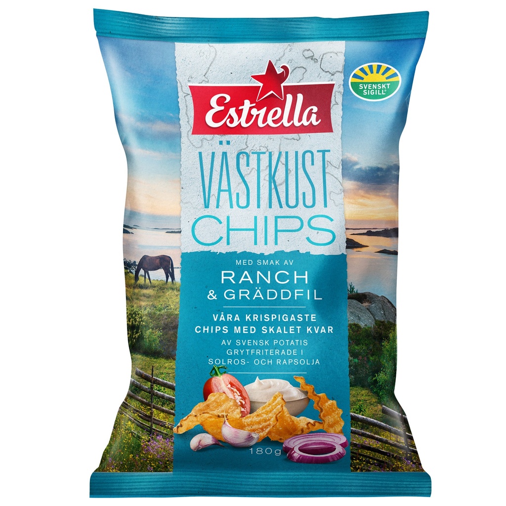 Västkustchips Estrella Ranch & Gräddfil 10x180 g