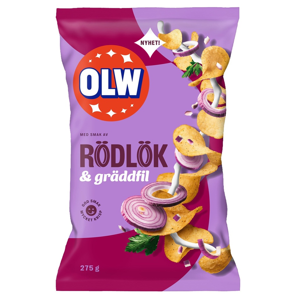 Chips OLW Rödlök & Gräddfil 15x275 g