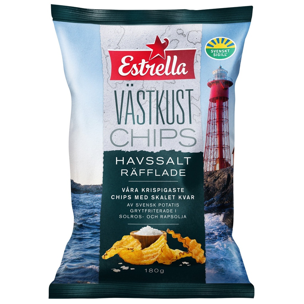 Västkustchips Estrella Havssalt Räfflade 10x180 g