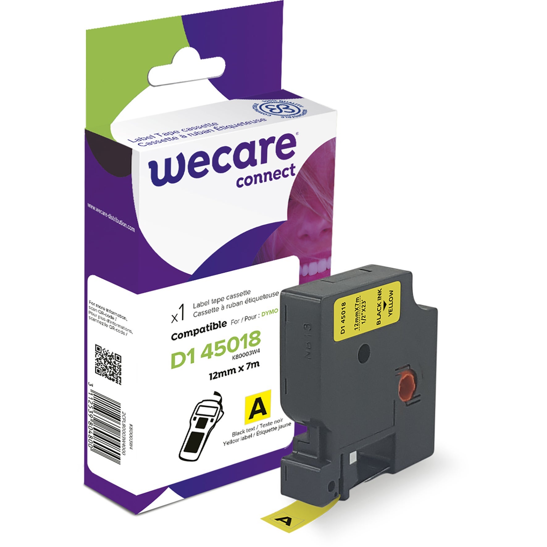 [8559057] Märkband Wecare D1 svart/gul 12 mm 7 Meter