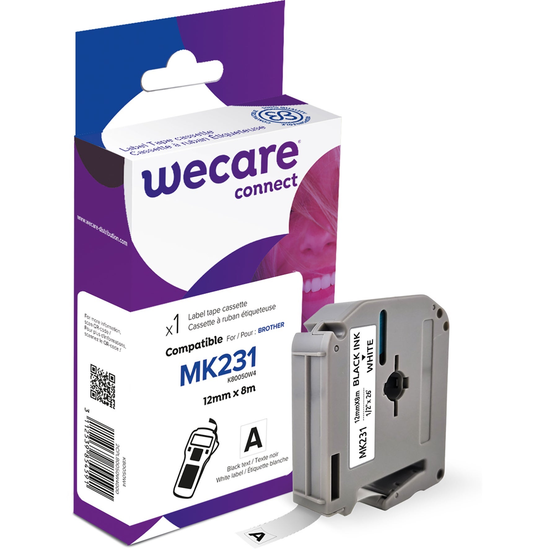 [8559088] Märkband Wecare MK231 svart/vit 12 mm 8 Meter