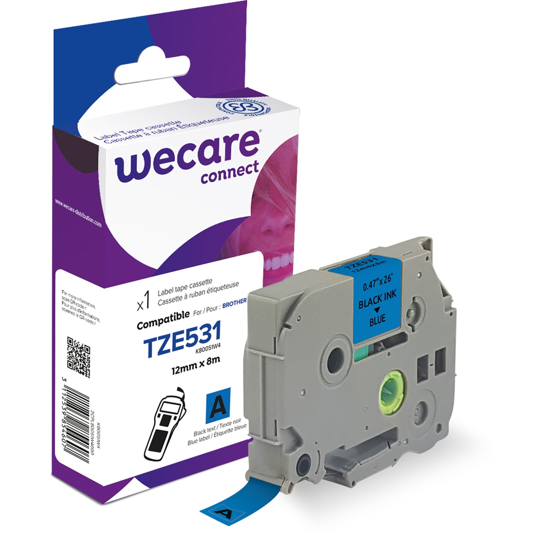 [8559089] Märkband Wecare TZe svart/blå 12 mm 8 Meter