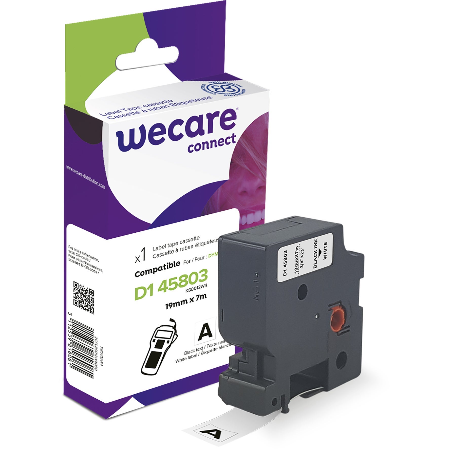 [8559065] Märkband Wecare D1 svart/vit 19 mm 7 Meter