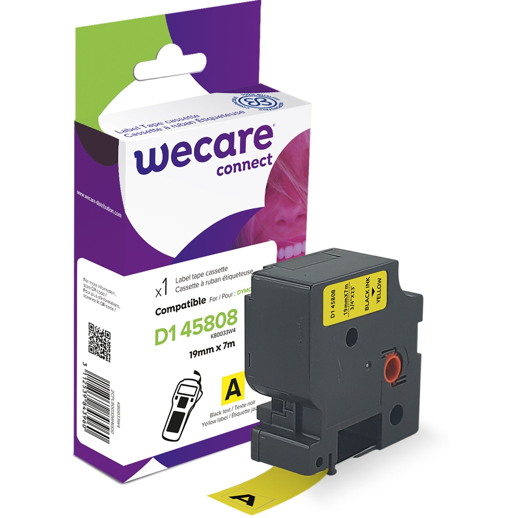 [8559080] Märkband Wecare D1 svart/gul 19 mm 7 Meter