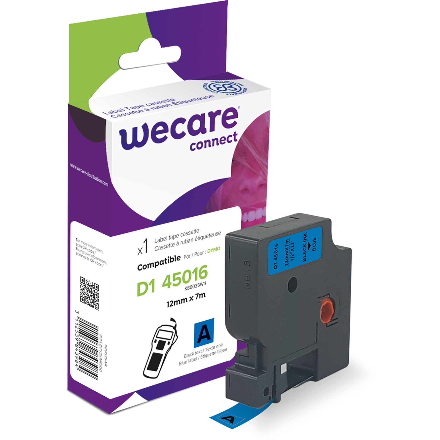 [8559082] Märkband Wecare D1 svart/blå 12 mm 7 m