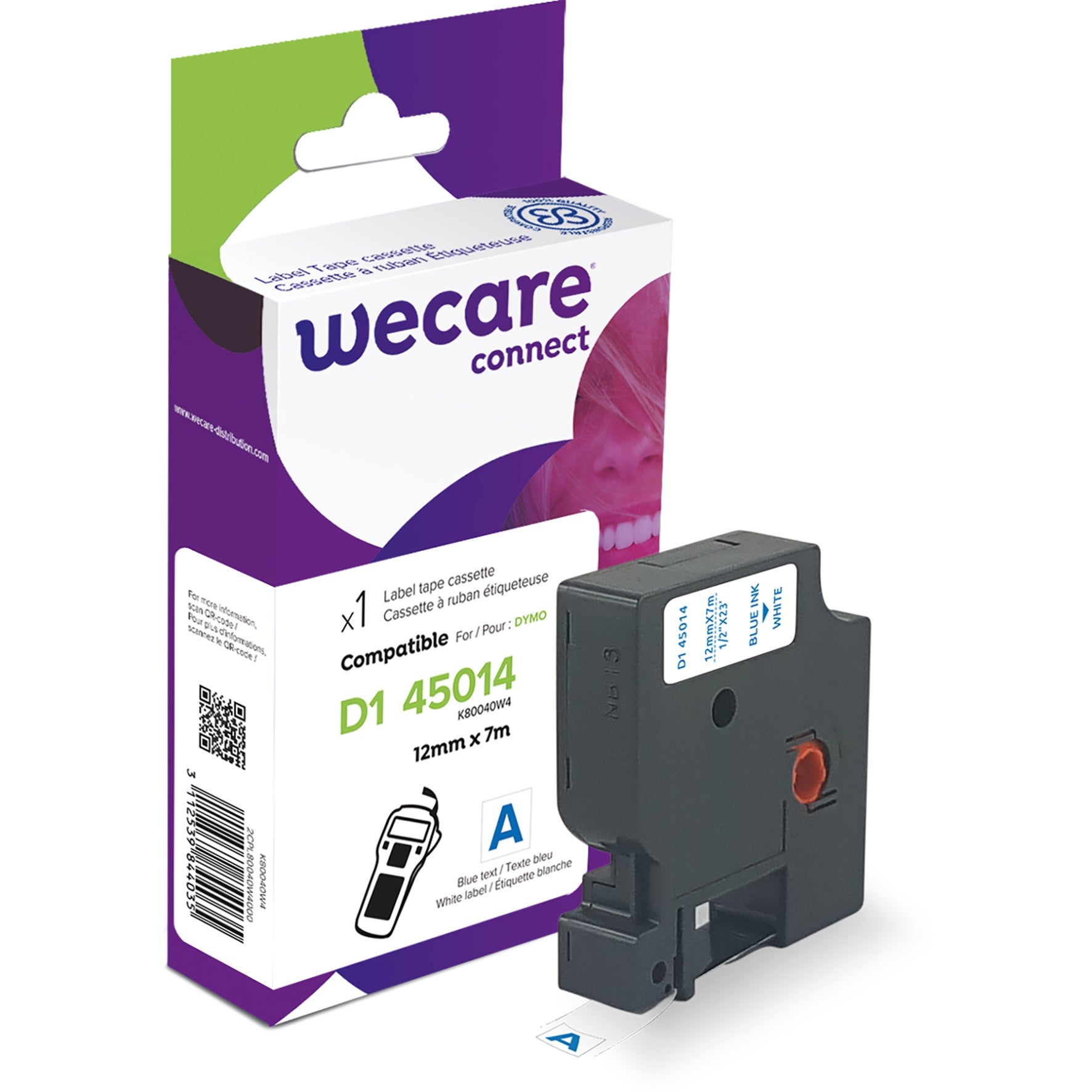 [8559085] Märkband Wecare D1 blå/vit 12 mm 7 m