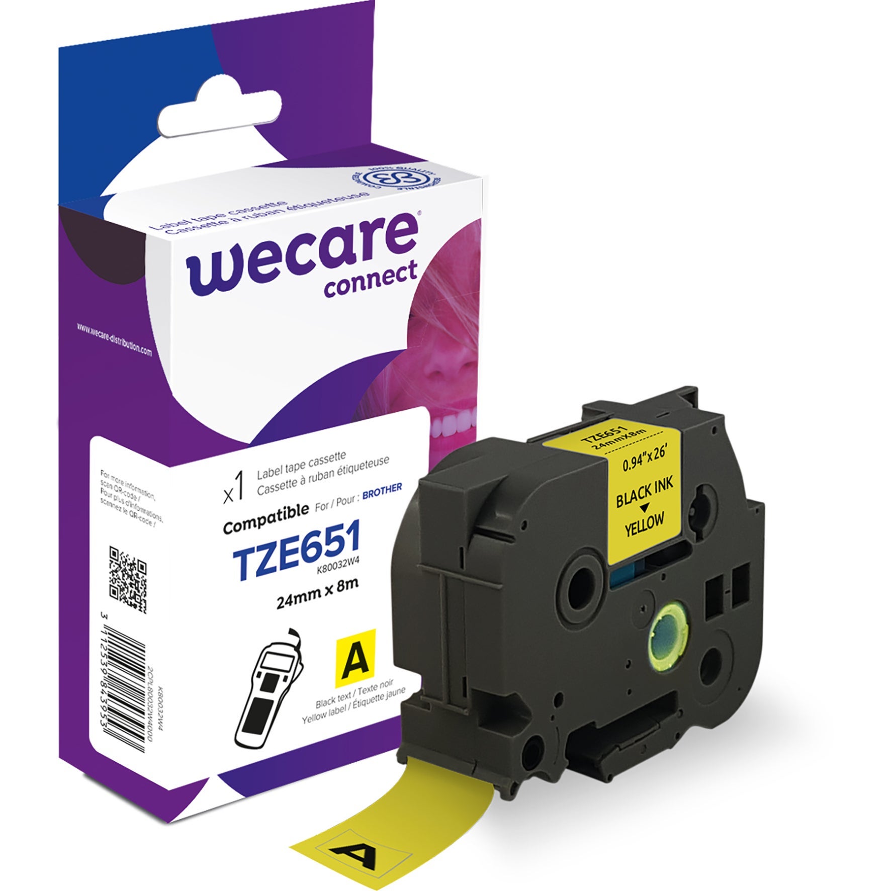 [8559079] Märkband Wecare TZe svart/gul 24 mm 8 Meter