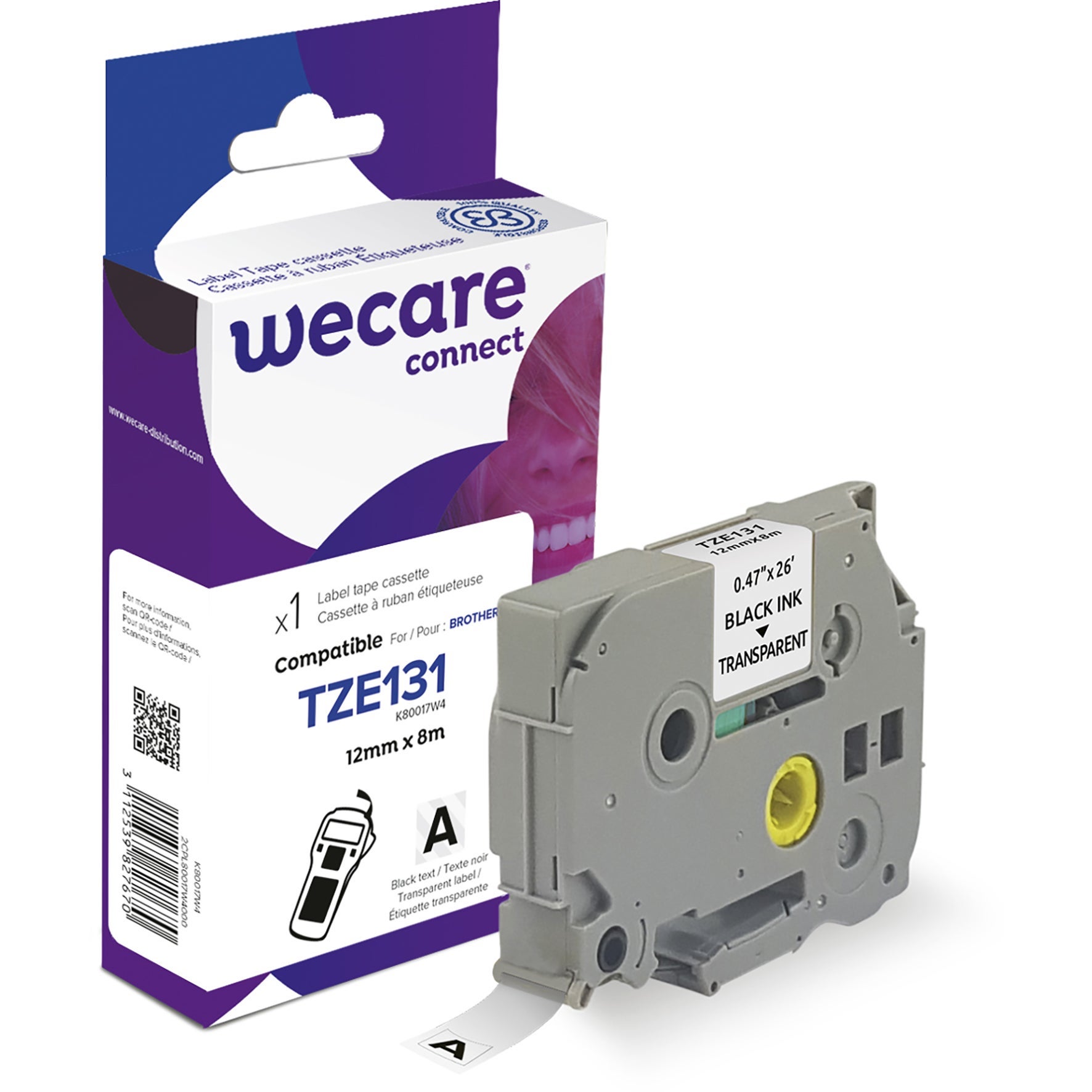 [8559070] Märkband Wecare TZe svart/klar 12 mm 8 Meter